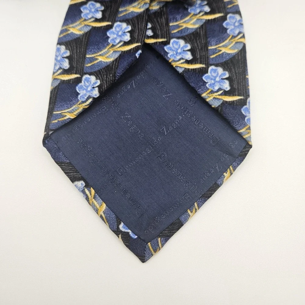 Ermenegildo Zenga Silk‎ Tie Blue Floral Designer Italy Luxury